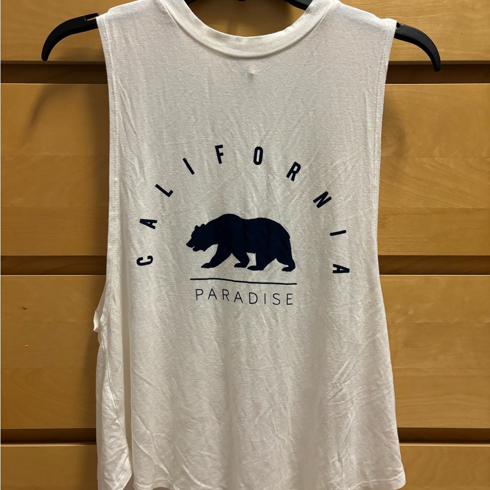 Double Zero White California Bear Muscle Tee